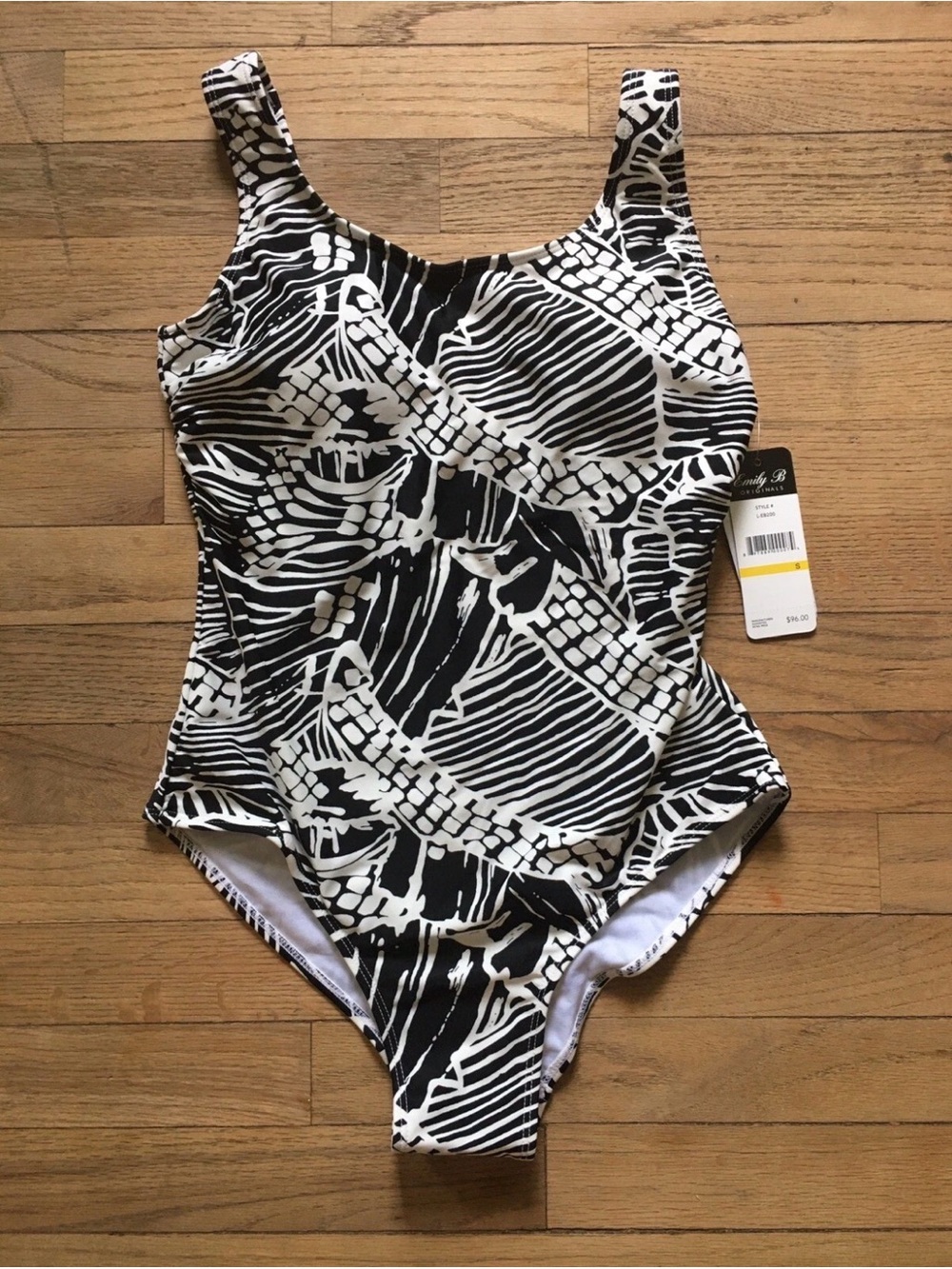 Black and White Abstract One-Piece Swimsuit Womens MEDIUM